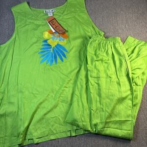 Vintage B.O.P 2Pc Set 1X/2X NWT Tropical Outfit Rayon Top Pants Matching